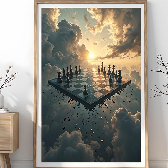 Surreal Chessboard In The Sky Print Dreamlike Fantasy Decor