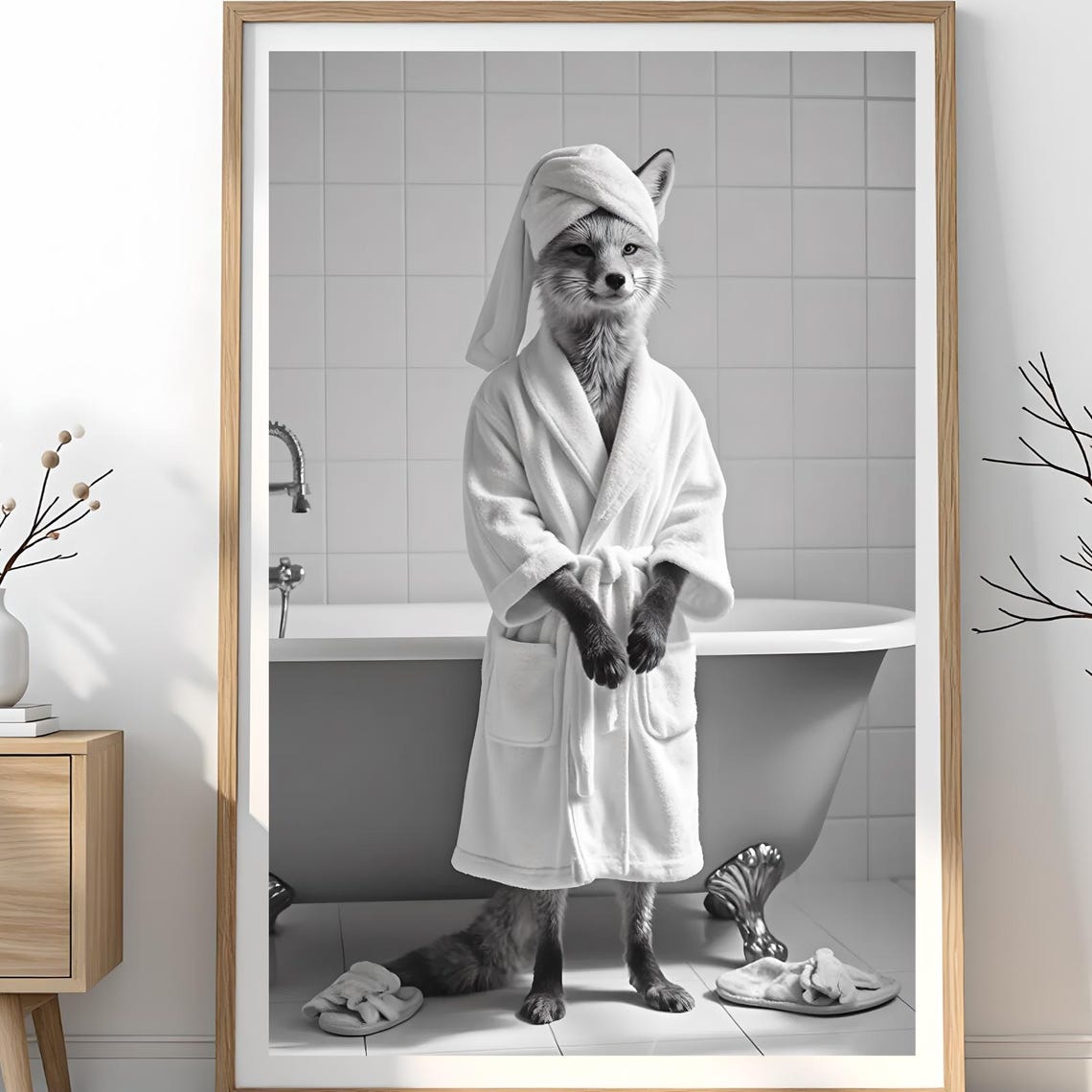 Funny Fox Bathroom Art Elegant Animal Wall Decor Print Instant