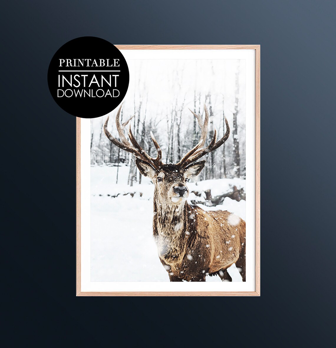 Majestic Stag Deer in Snowy Winter Forest Nature Photo Poster