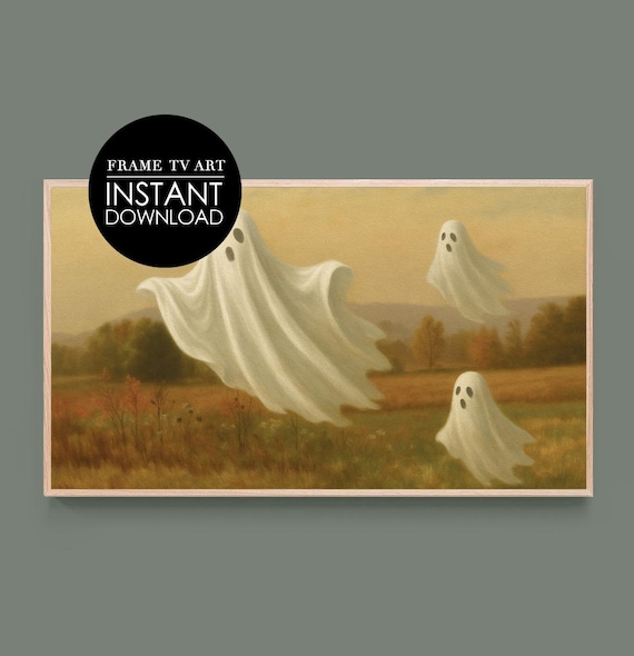 Samsung Frame Tv Art Halloween Ghosts Vintage Painting Spooky Fall Moody Autumn Instant