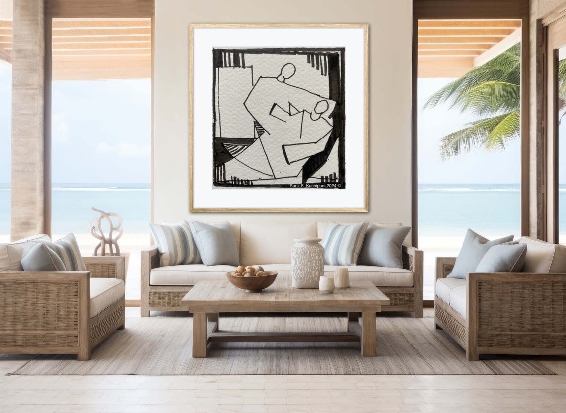 Good Samaritan Black and White Abstract Cubist Line Art Poster