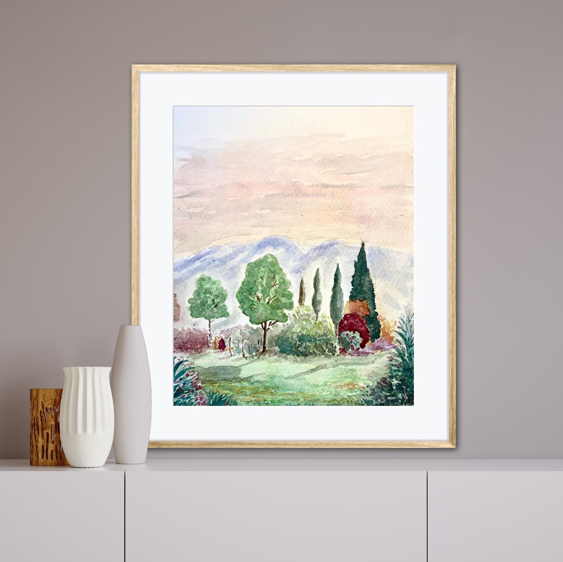 Dawn in the Blue Ridge Watercolor Misty Mountain Landscape Art Poster