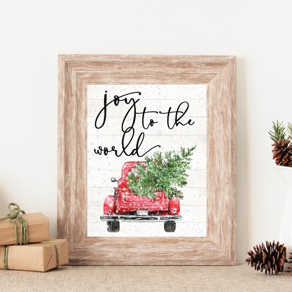 Joy To The World Vintage Red Truck Christmas Farmhouse Poster