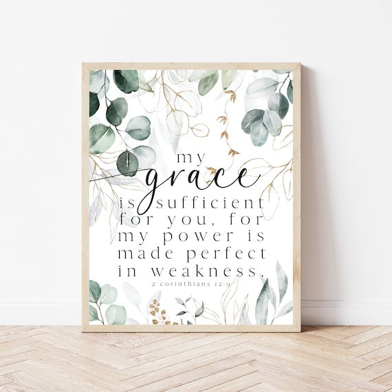 My Grace Is Sufficient 2 Corinthians 12 9 Gold Eucalyptus Scripture Poster