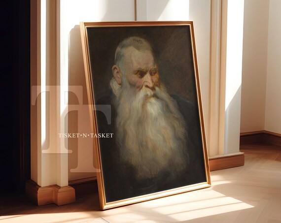 Classical Old Man With Long White Beard Dark Oil Painting Poster