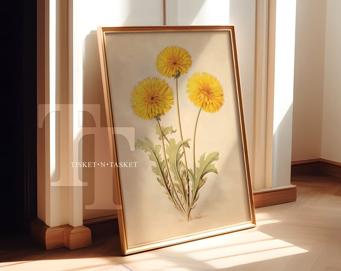 Vintage Style Dandelions Drawing Botanical Art Print