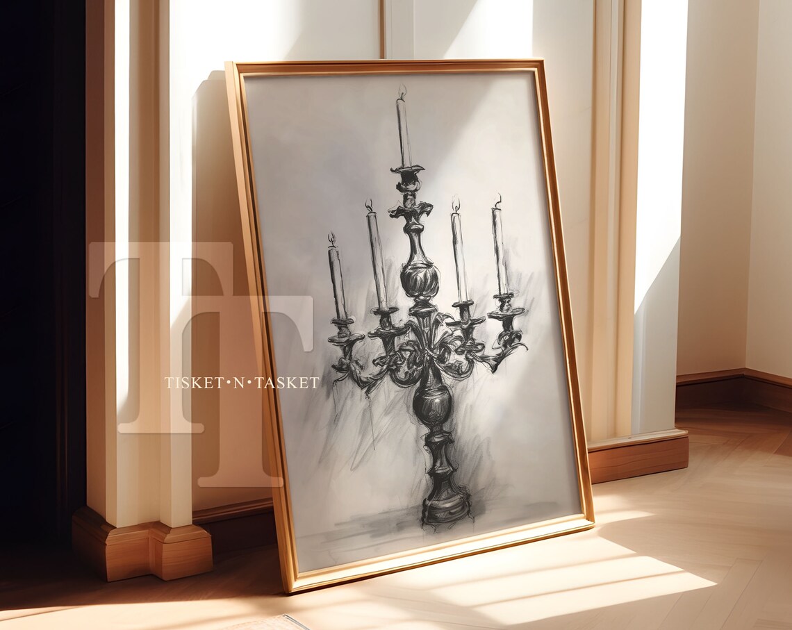 Candelabra Drawing Gothic Wall Art Print