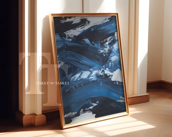 Blue Brushstroke Abstract Painting Vertical Wall Art