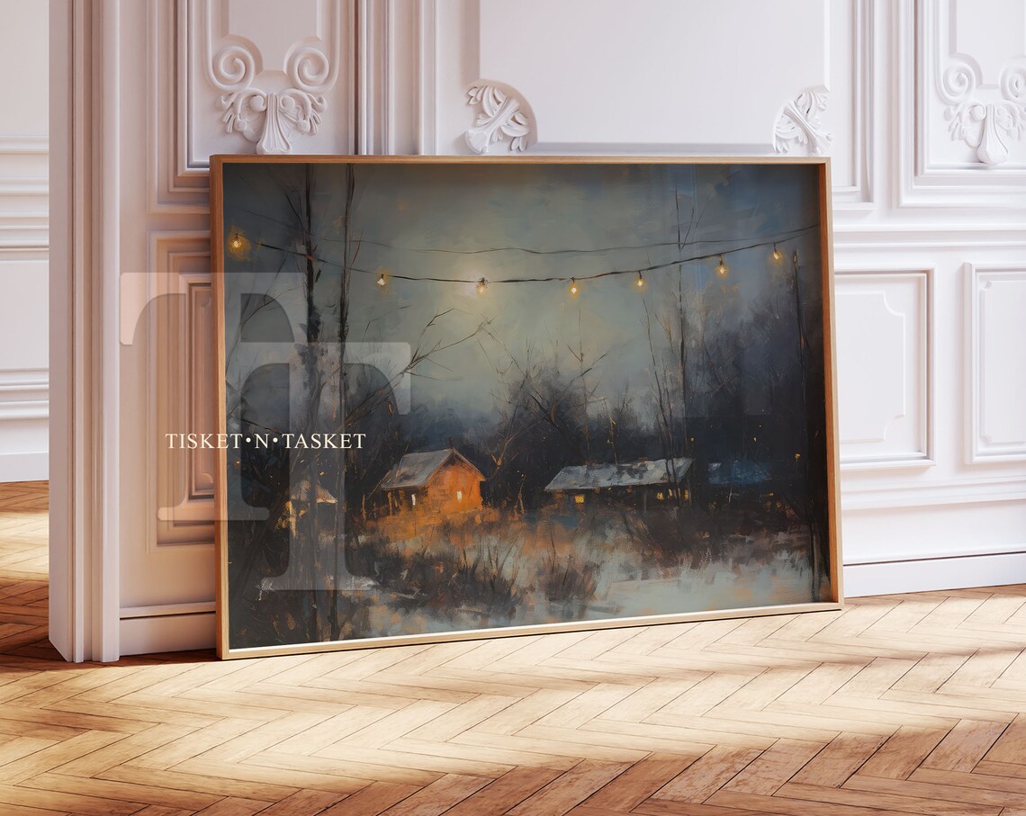 Outdoor Glowing Night Lights Landscape Art Print