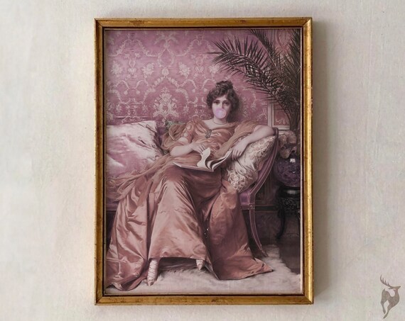 Elegant Pink Silk Gown Lady Bubblegum Bubble Classical Art Poster