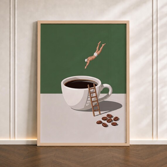 Coffee Diver Print, Trendy Kitchen Wall Art