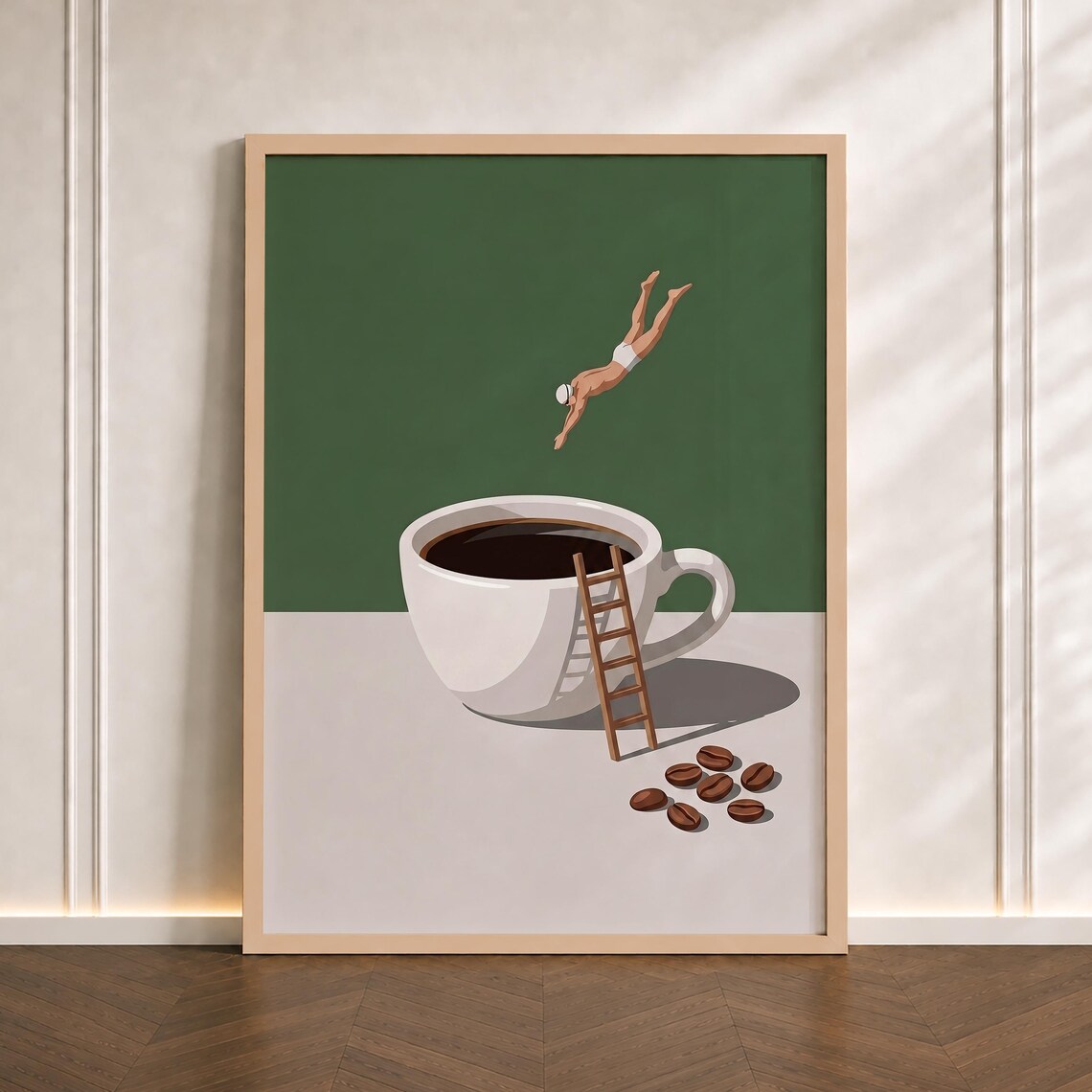 Coffee Diver Print, Trendy Kitchen Wall Art