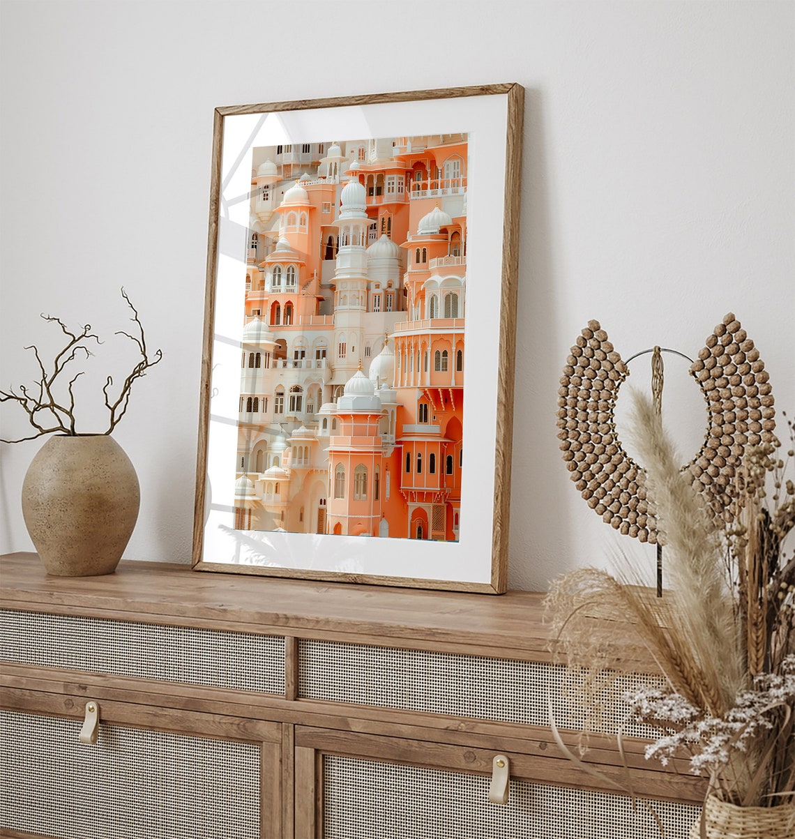 Jaipur Peach Pink Palace Architecture Royal Watercolor Art Poster - Image 2