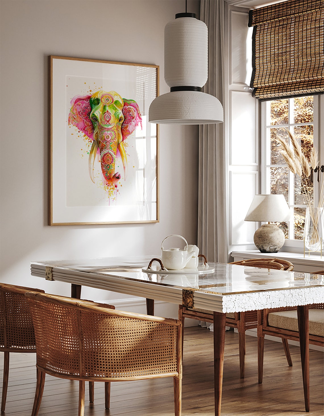 Colorful Watercolor Elephant Head With Mandala Patterns Art Poster - Image 2