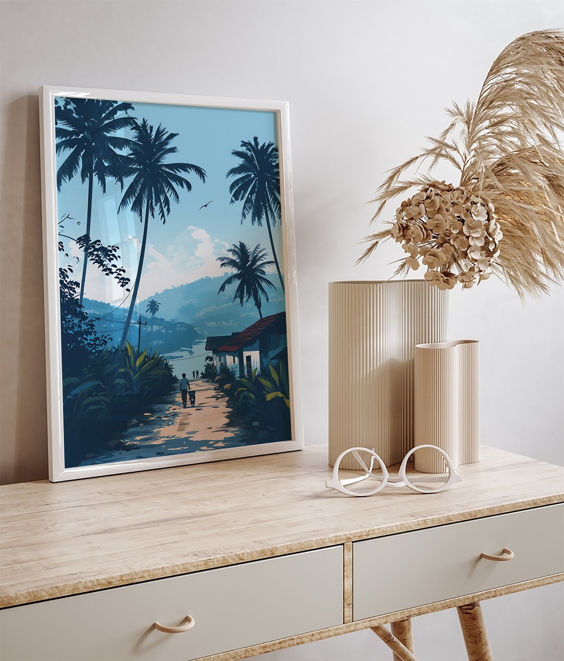 Kerala India Backwaters Palm Trees Tropical Village Travel Poster - Image 3