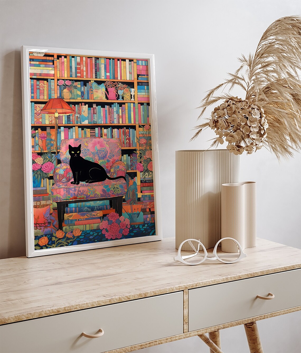 Cat In The Library, Maximalist Botanical Poster - Image 3