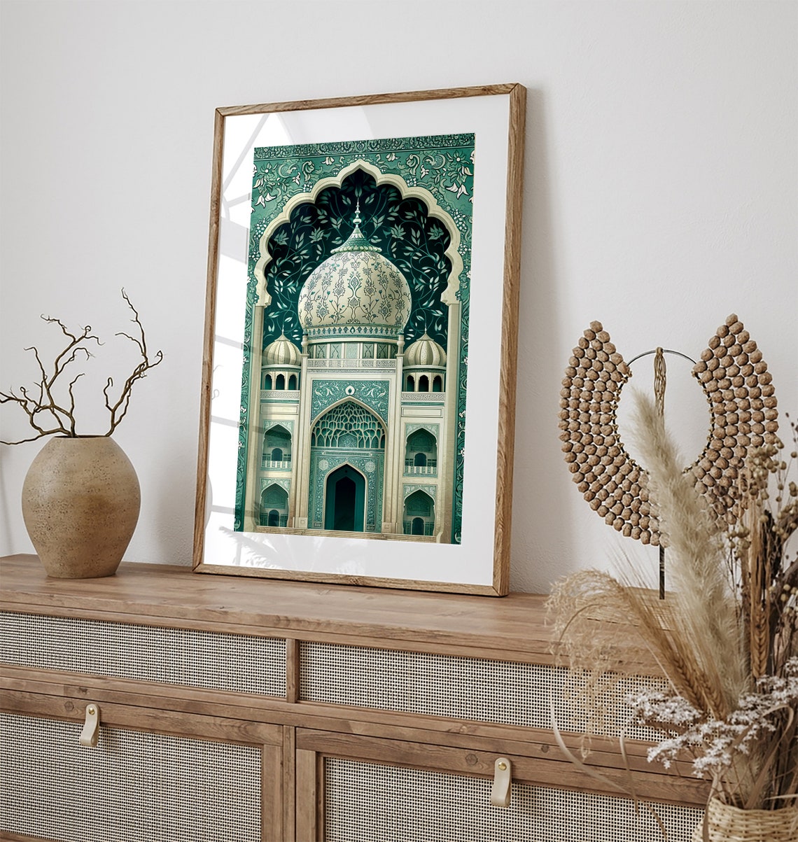 Mughal Palace Facade With Floral Dome in Teal and Ivory Poster - Image 3