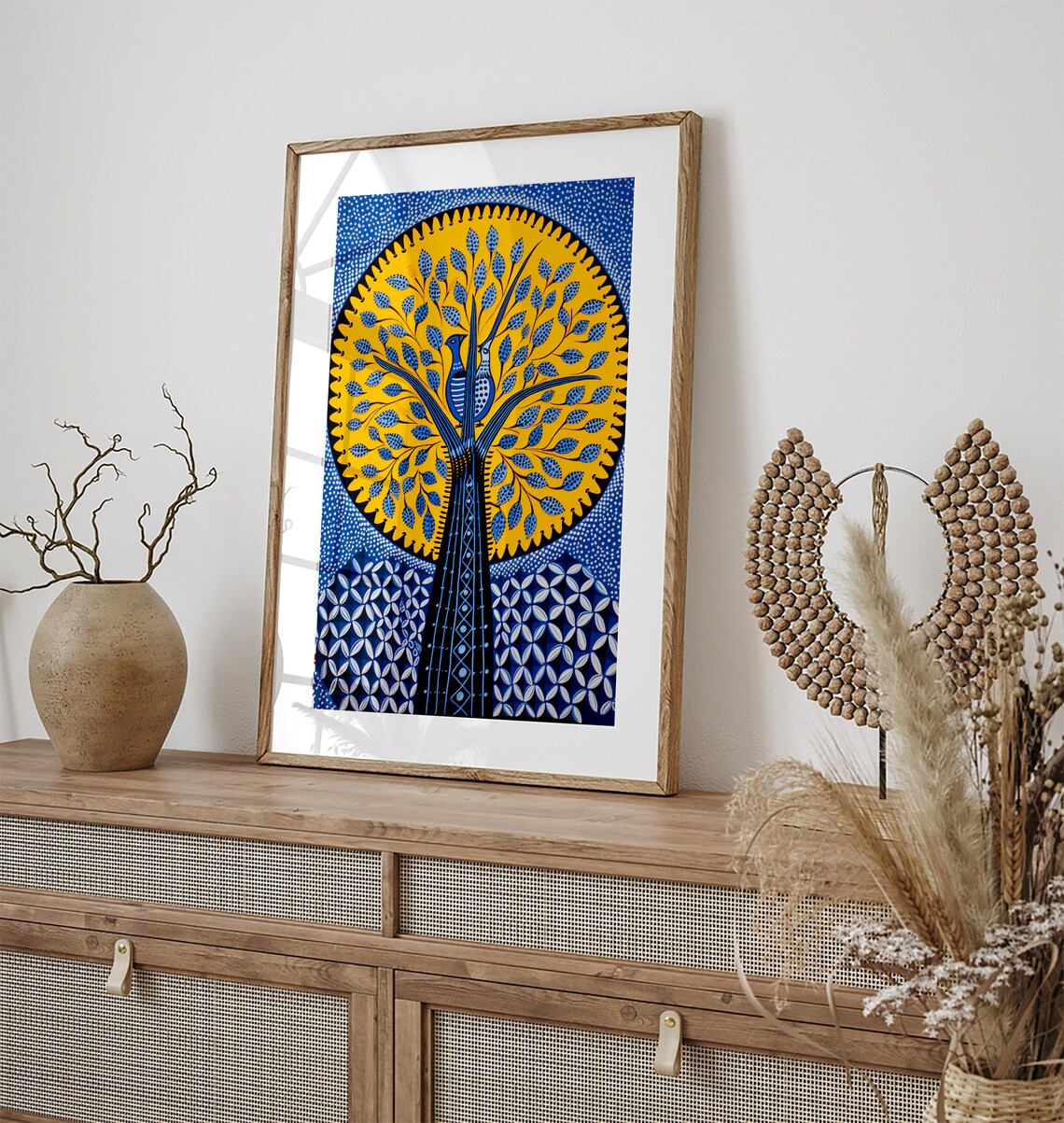 Gond Tribal Tree of Life With Two Birds Bold Folk Art Poster - Image 2