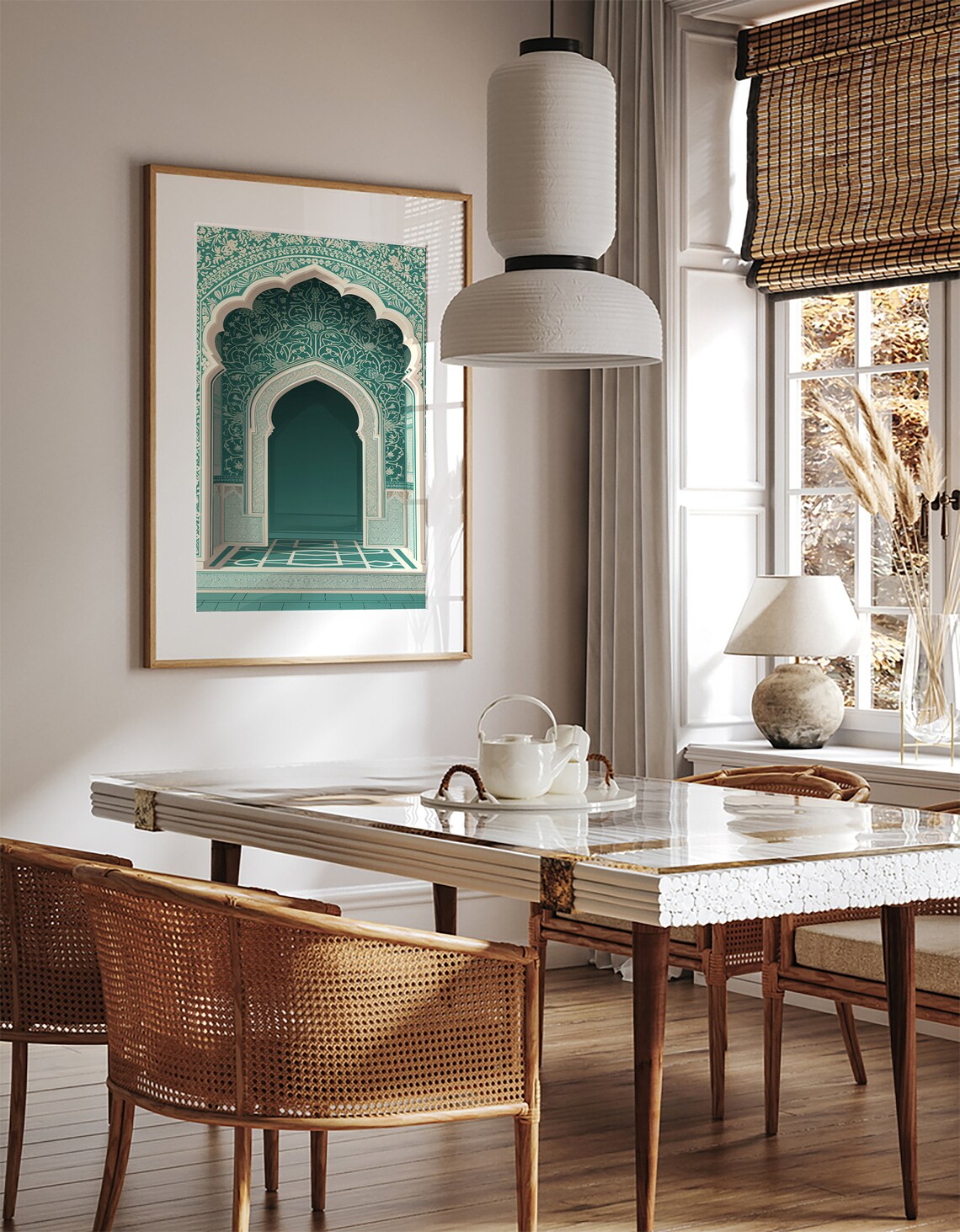 Teal Mughal Arched Palace Doorway With Carved Walls Art Poster - Image 2