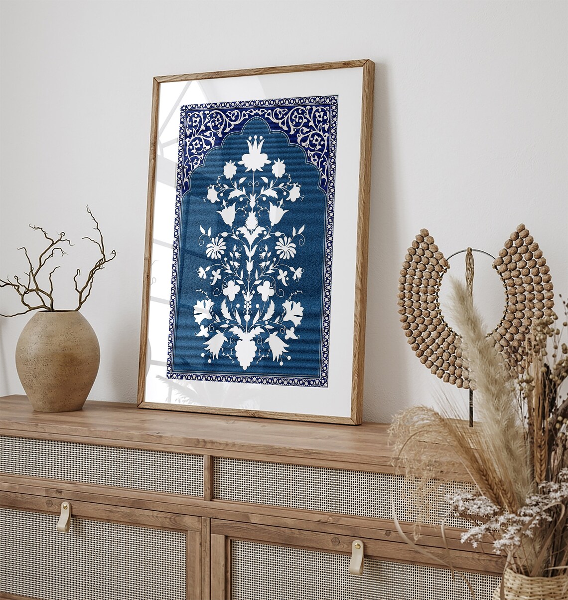 Teal Blue Mughal Floral Arch Indian Palace Decor Motif Art Print - Image 2