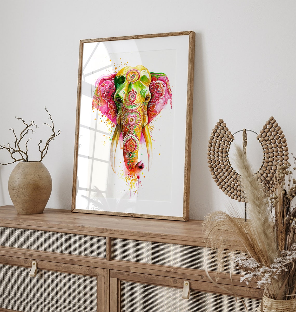 Colorful Watercolor Elephant Head With Mandala Patterns Art Poster - Image 3