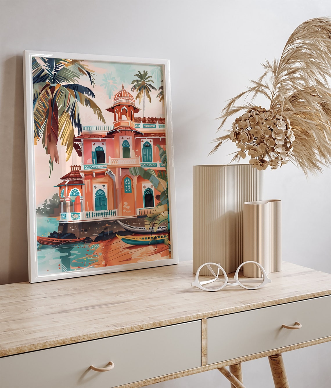 Kerala Beach Art Fort Cochin Painting South India Travel Wall Art Kerala Wall Decor Tropical Indian Art Print Living Room Home Decor - Image 3