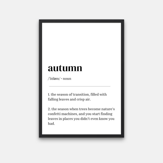 Autumn Definition Minimalist Black White Fall Quote Dictionary Poster
