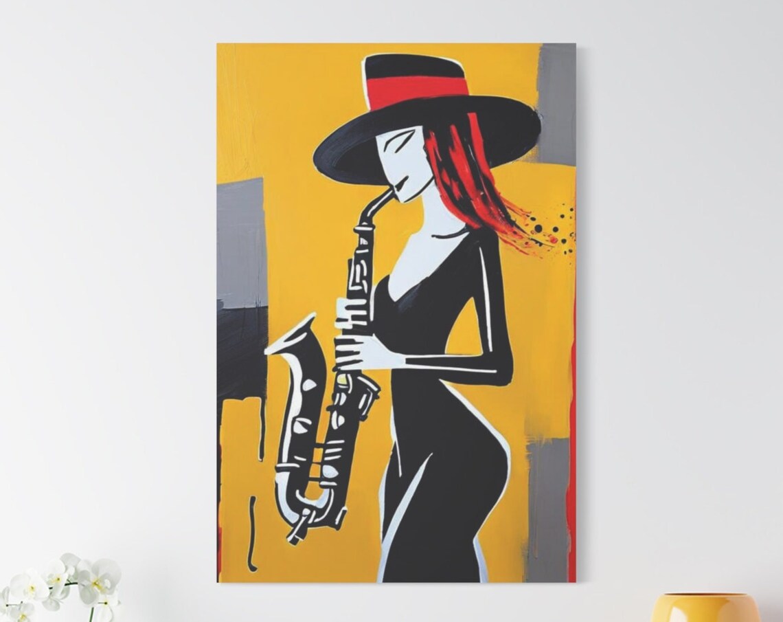 Elegant Woman Saxophone Player Abstract Jazz Musician Wall Poster