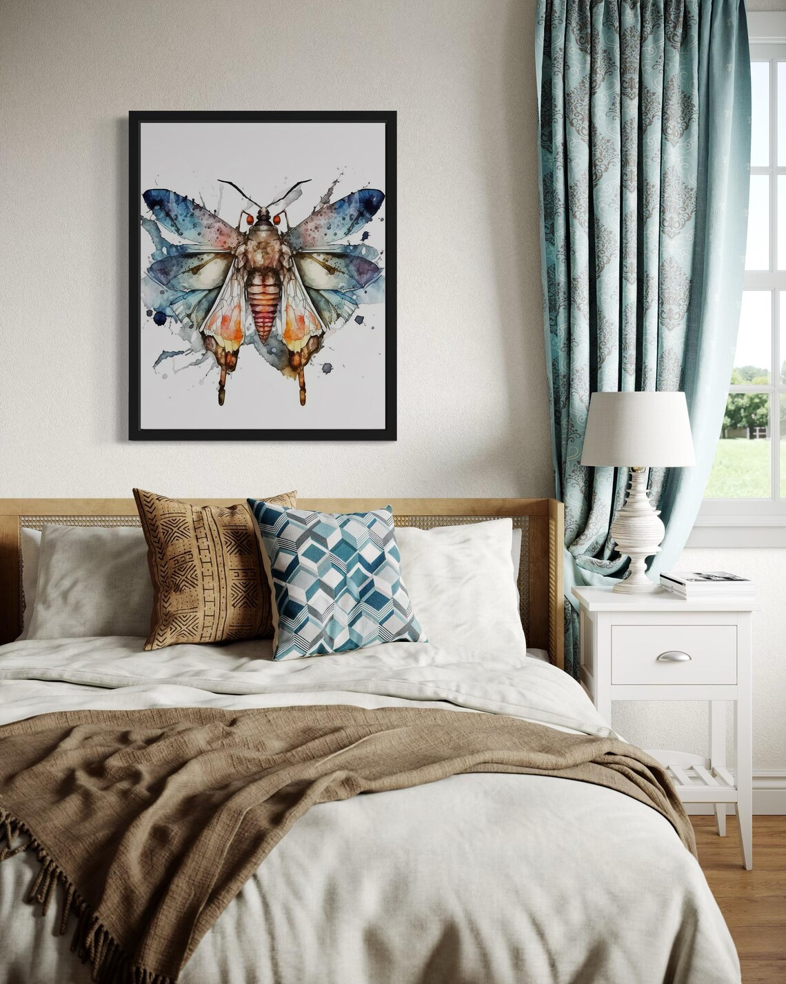 Colorful Watercolor Moth With Blue And Pink Wings Insect Art Poster - Image 4