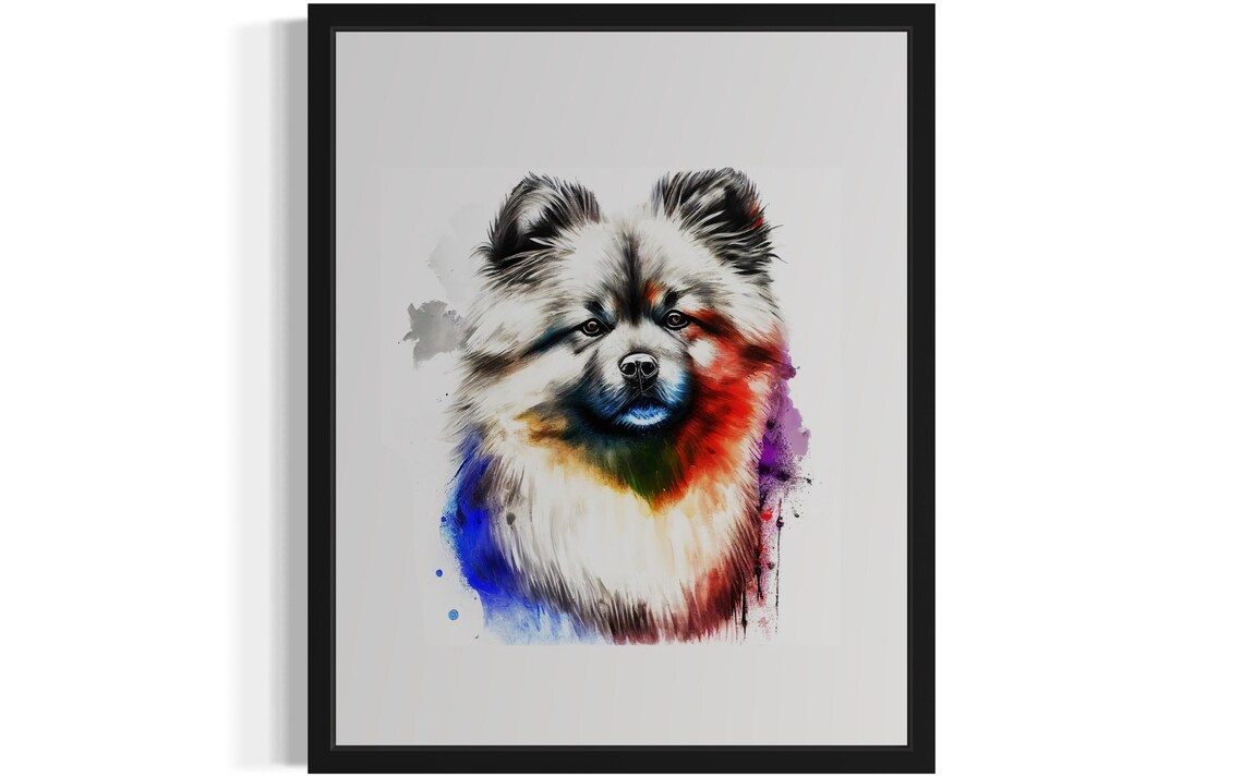 Keeshond Fluffy Dog Watercolor Portrait Paint Splash Breed Poster