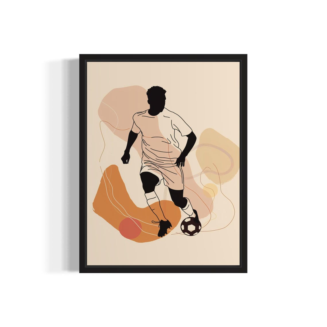 Soccer Player Dribbling Minimalist Terracotta Line Art Sports Poster