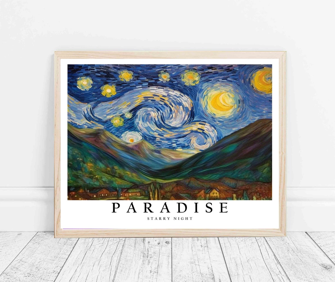 Paradise Nevada Desert Mountains Van Gogh Starry Night Poster - Image 3