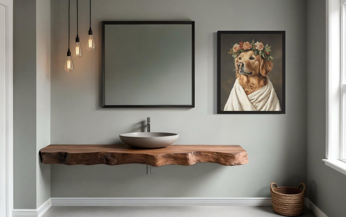 Golden Retriever Flower Crown Clothespin Funny Bathroom Poster - Image 3
