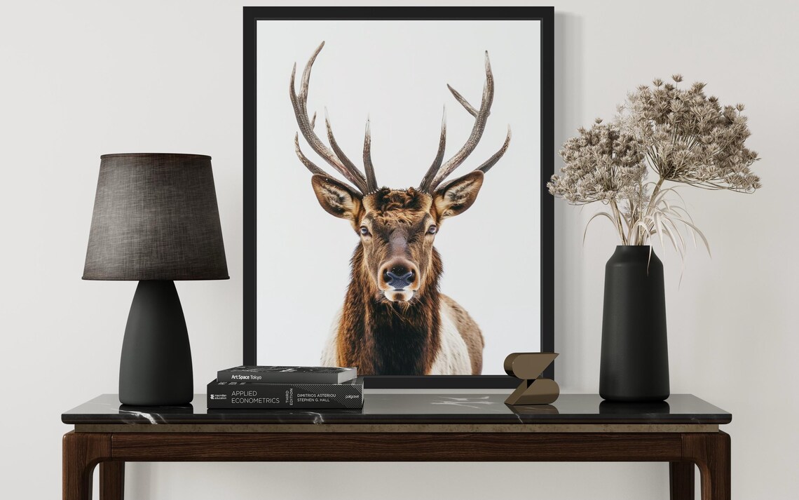 Noble Elk Stag with Grand Antlers Minimalist Wildlife Photo Poster - Image 2