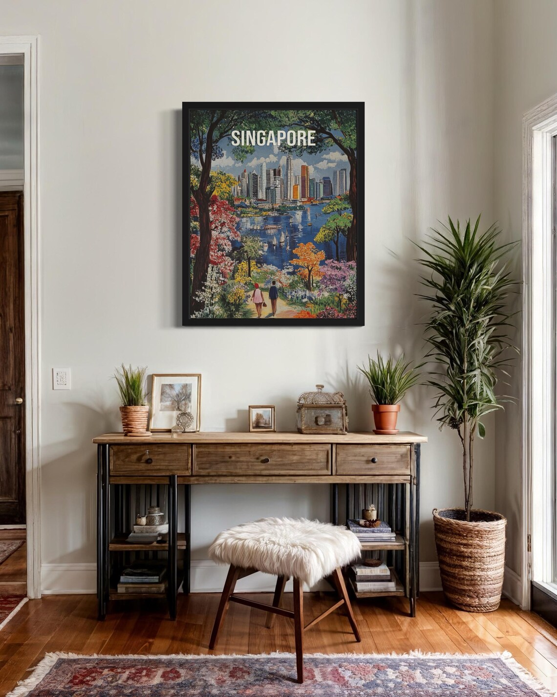 Singapore Skyline Across the Bay from Lush Gardens Travel Poster - Image 3
