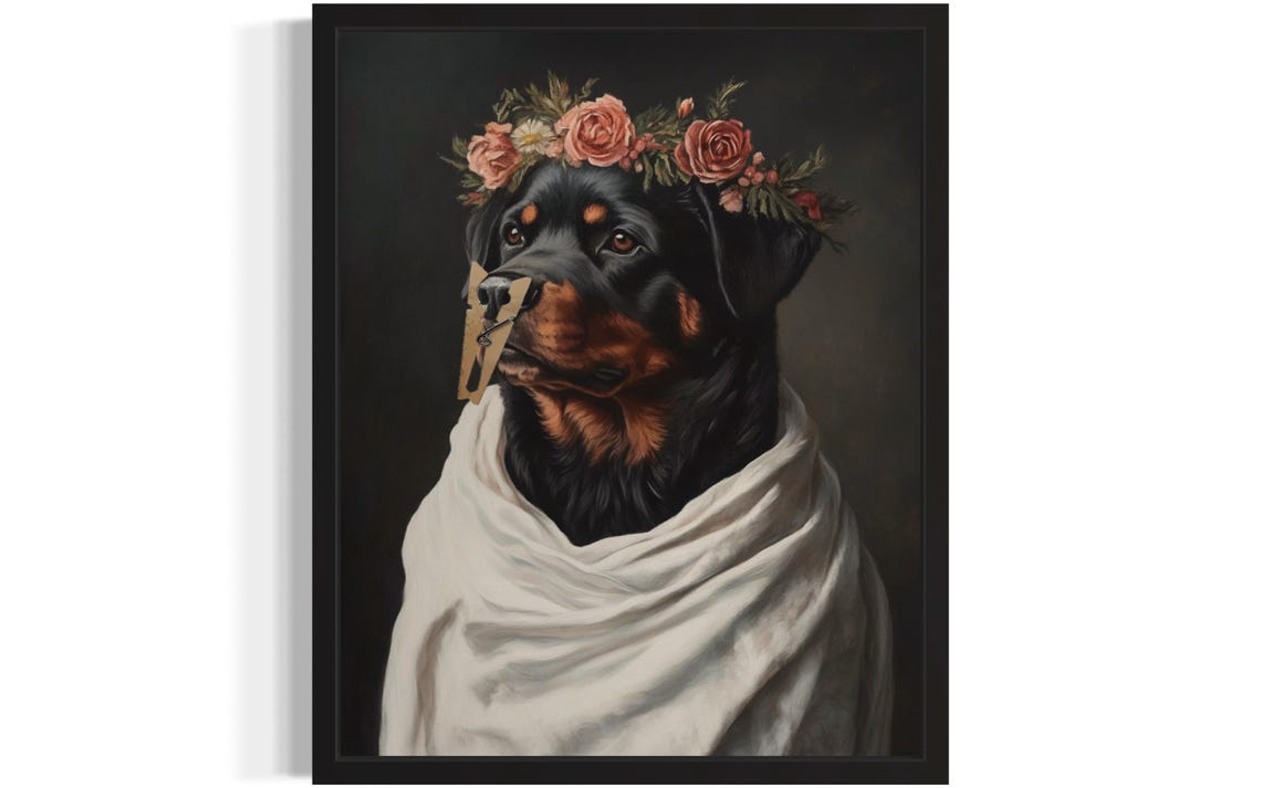 Rottweiler Flower Crown Clothespin Funny Restroom Art Poster