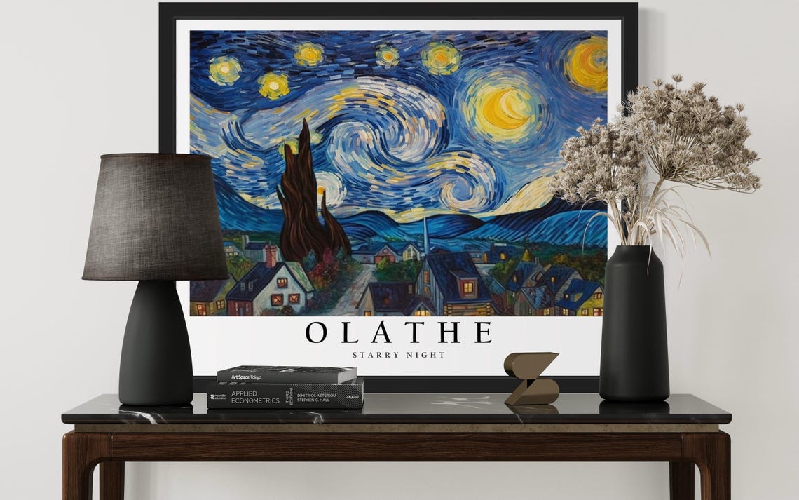 Olathe Kansas Starry Night Art Print Wall Art Poster Original Paint Artwork Artwork Decor - Image 3