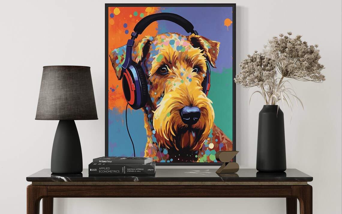 Welsh Terrier Wearing Headphones Colorful Pop Art Dog Poster - Image 3