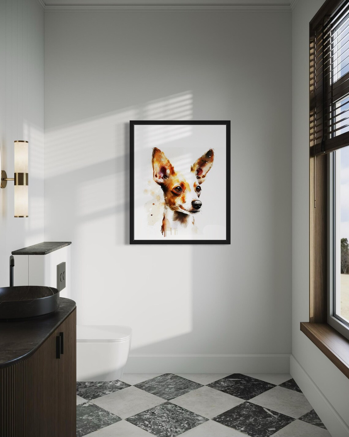 Podengo Pequeno Big Eared Dog Golden Watercolor Portrait Poster - Image 4