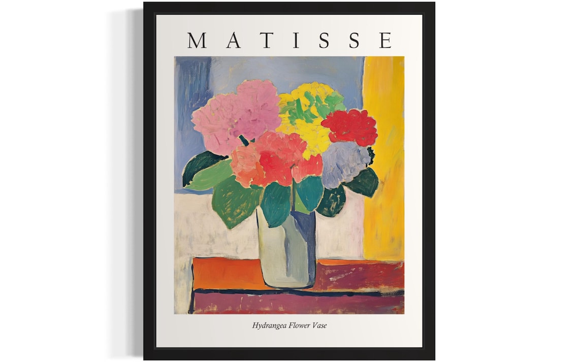 Matisse Style Hydrangea Flower Vase Lush Fauvist Still Life Poster