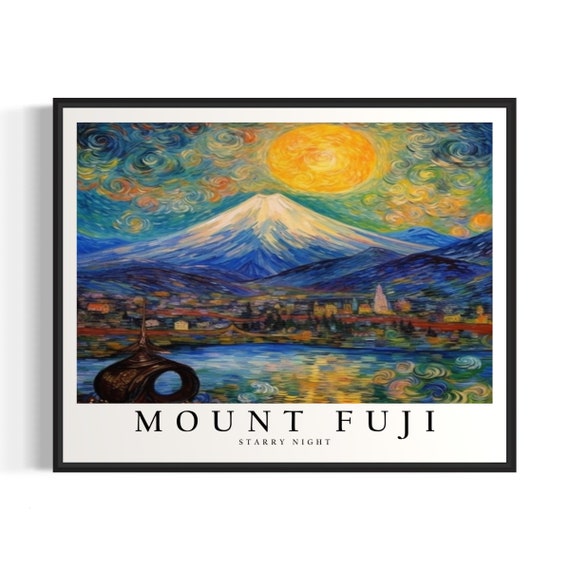 Mount Fuji Starry Night Art Print Van Gogh Style Poster Wall Art Original Painting Decor