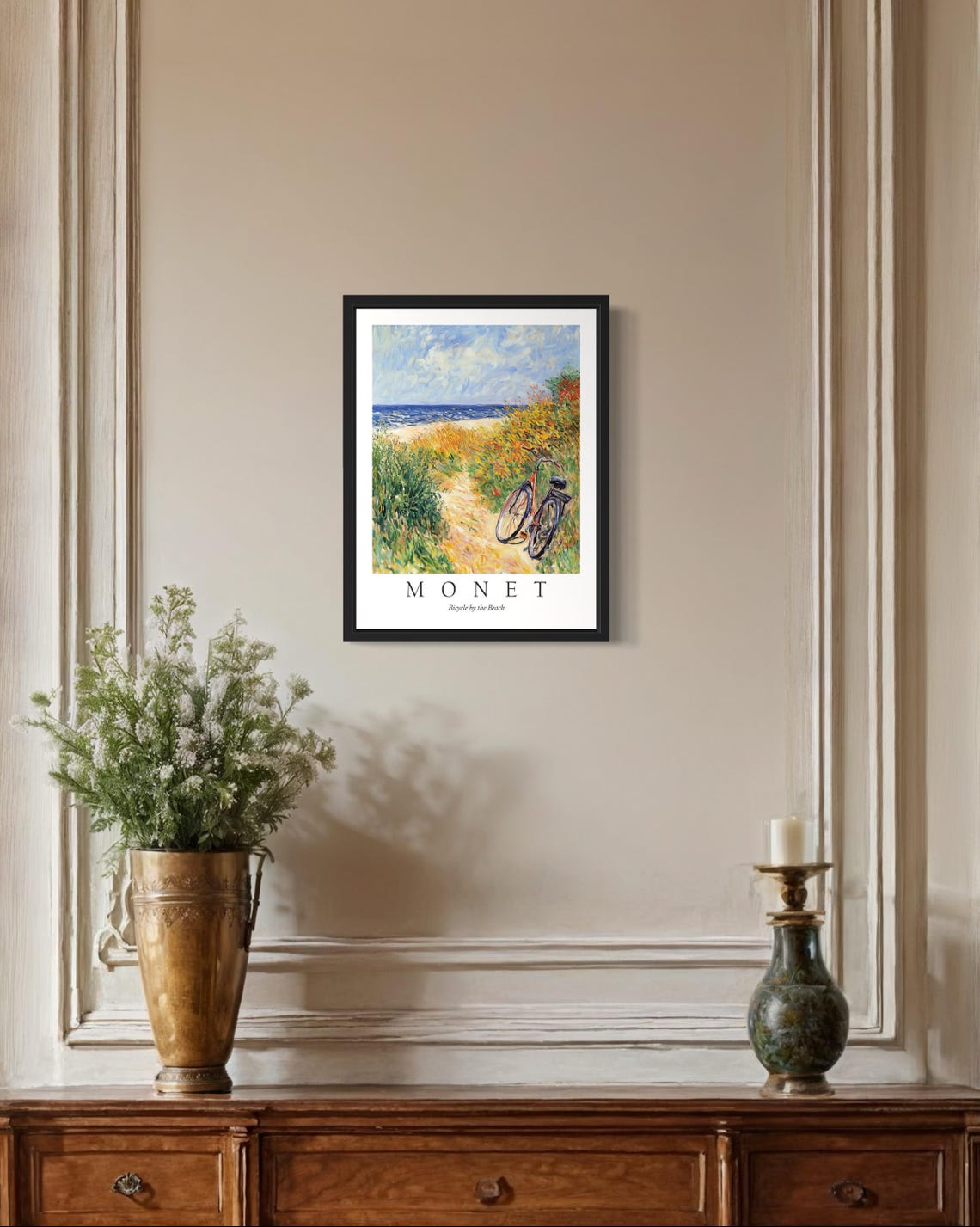 Bicycle by the Beach Coastal Path Ocean Monet Style Art Poster - Image 2