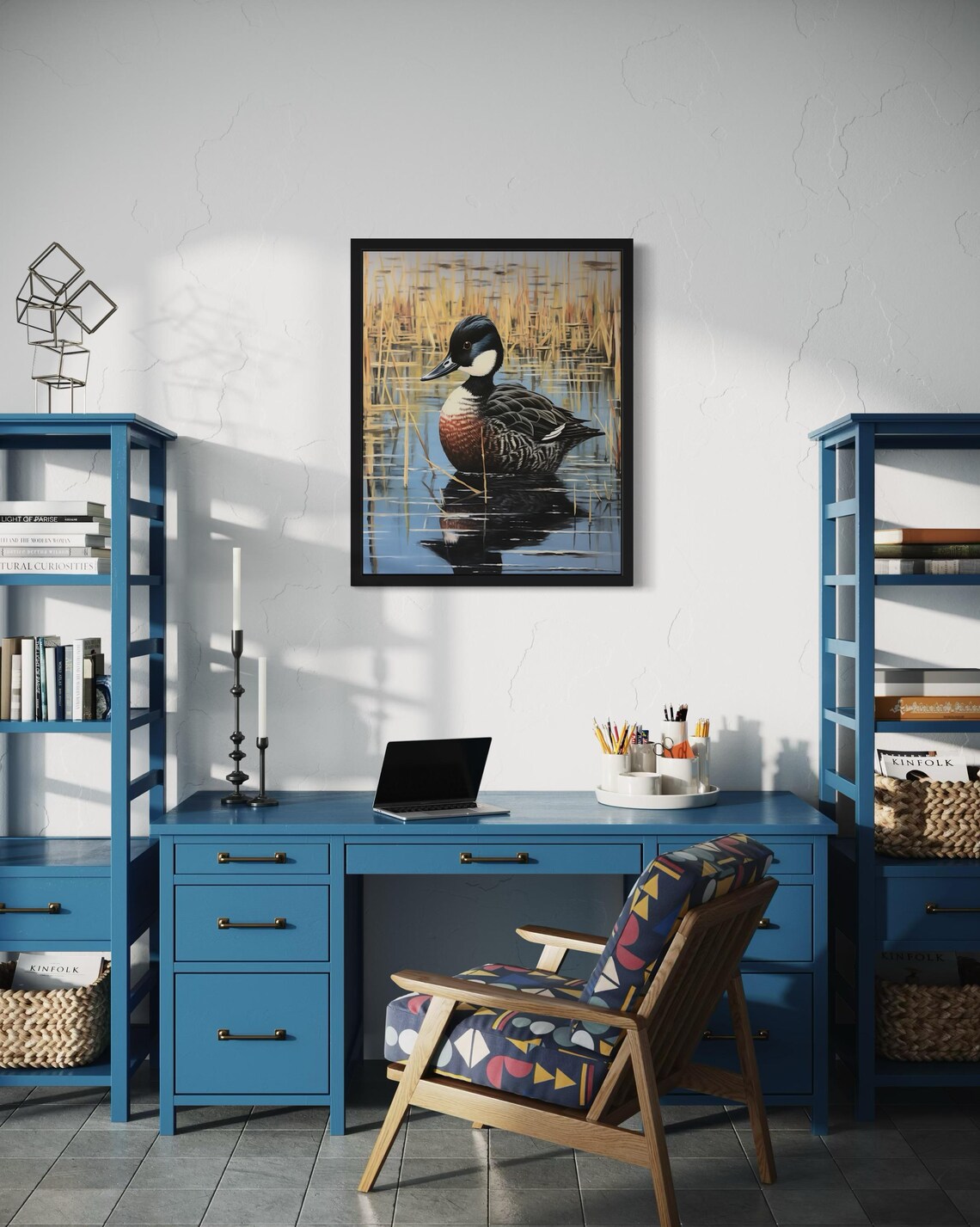 Ruddy Duck Swimming in Marsh Water Among Tall Reeds Vintage Poster - Image 4