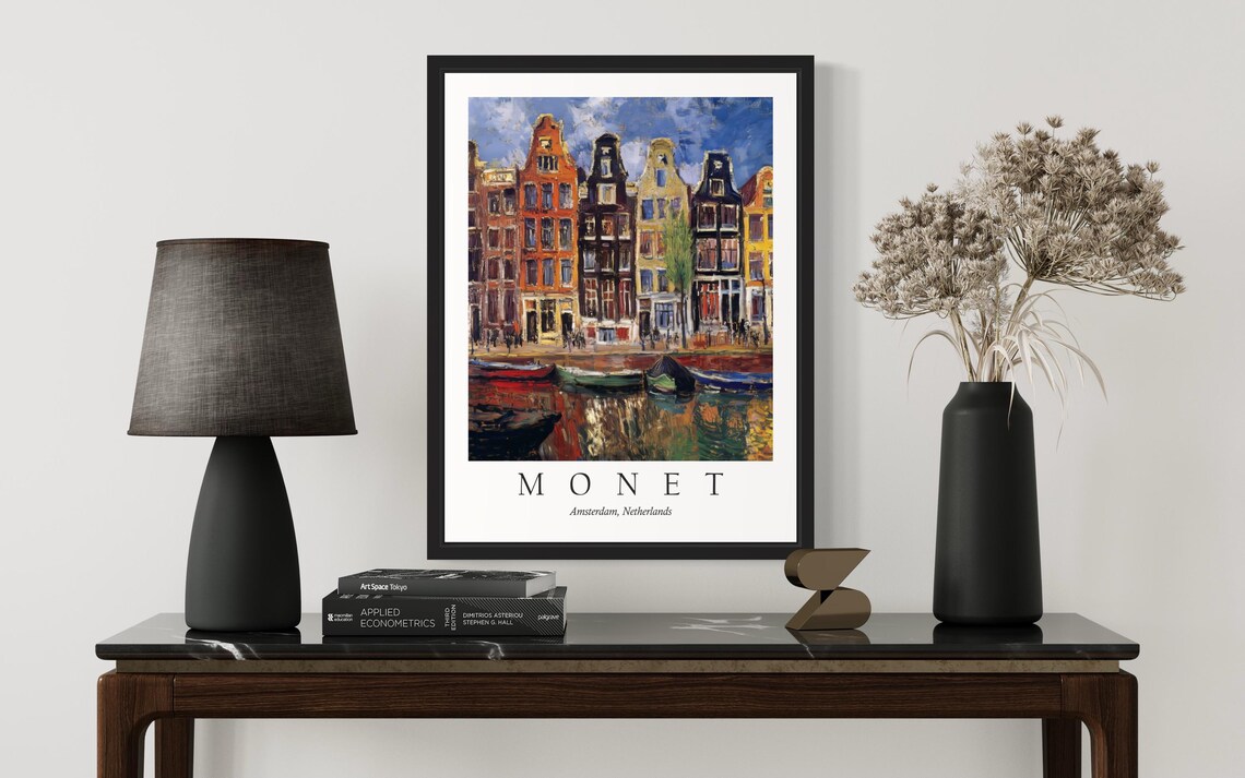 Amsterdam Netherlands Canal Houses Boats Monet Style Art Poster - Image 3
