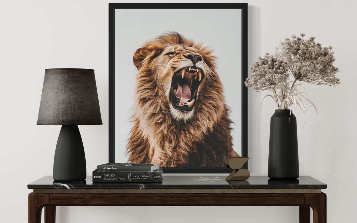 Roaring Lion King Portrait Minimalist Wildlife Photography Poster - Image 2