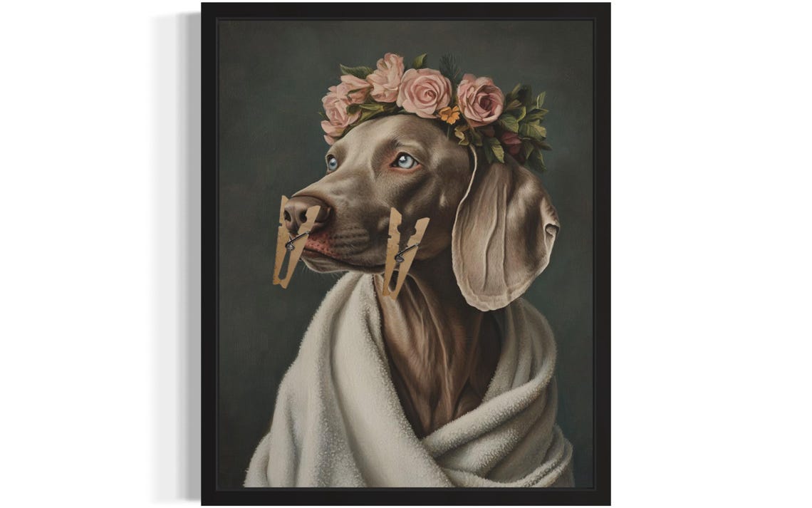 Weimaraner Flower Crown Clothespin Funny Restroom Art Poster