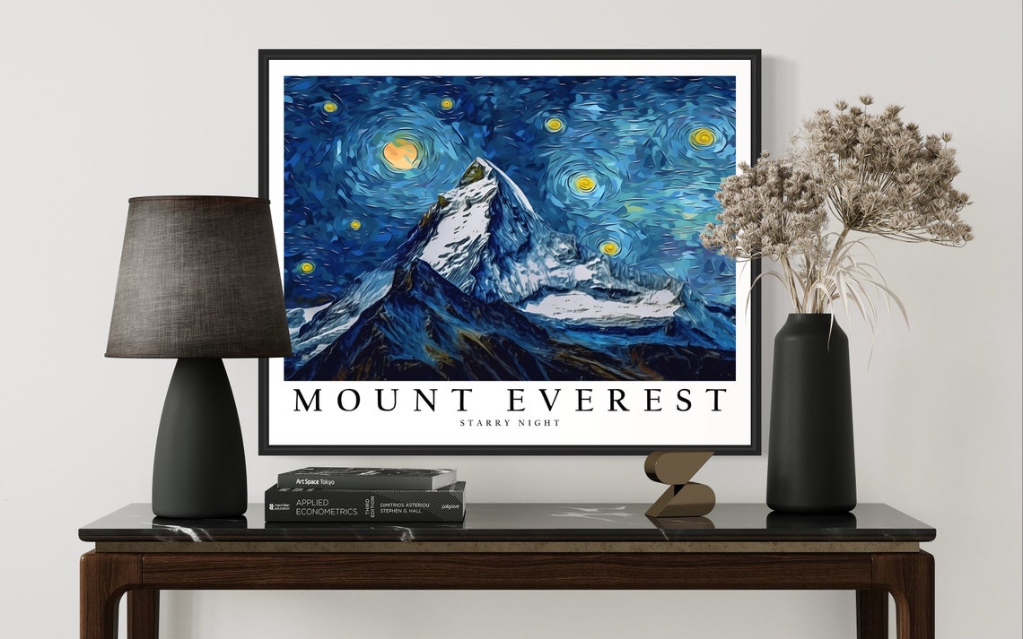 Mount Everest Starry Night Snowy Himalayan Peak Night Sky Art Poster - Image 3