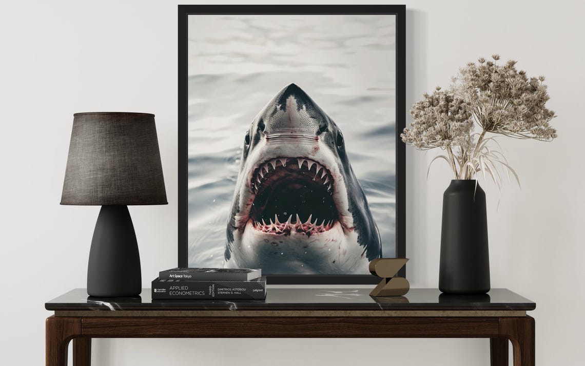 Great White Shark with Open Jaws Dramatic Wildlife Photo Poster - Image 2