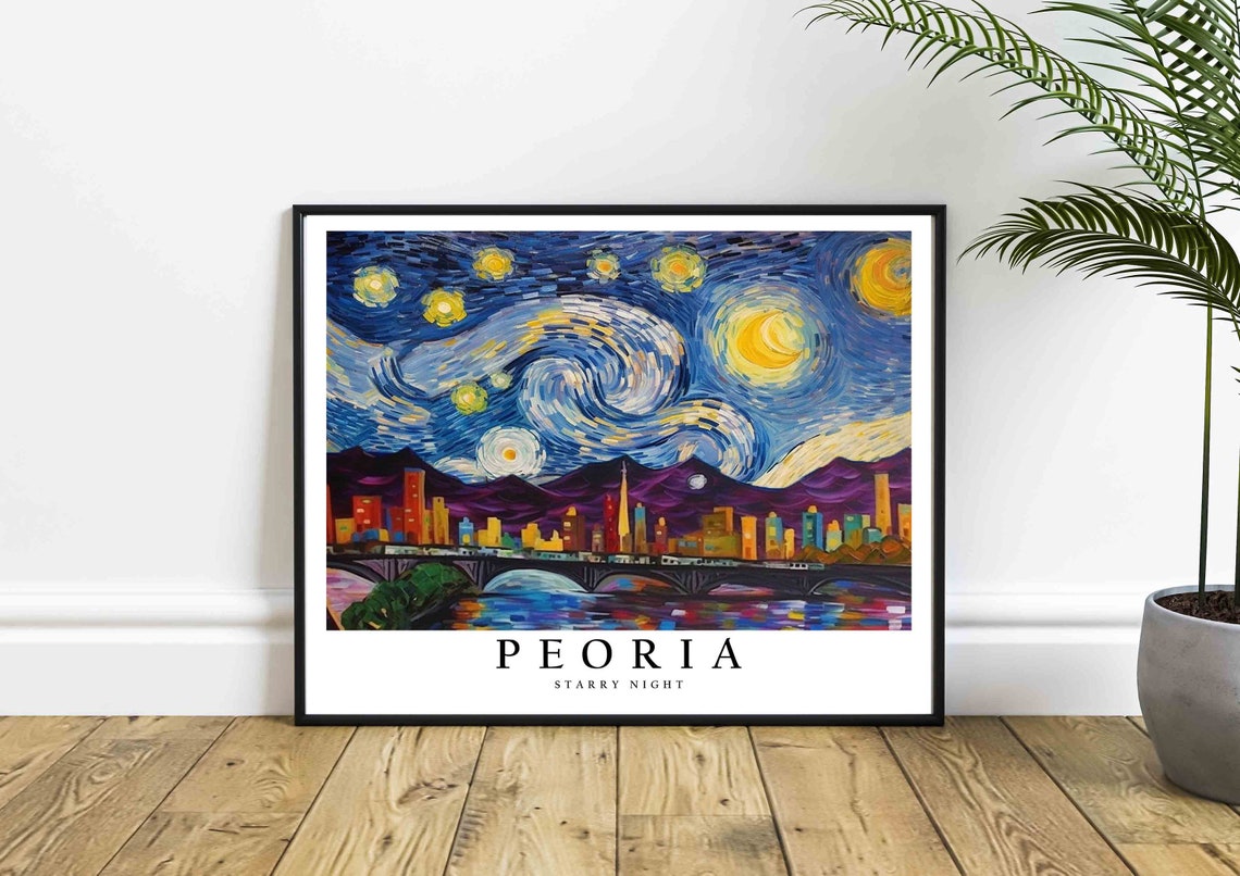Peoria Starry Night River Bridge Skyline Purple Hills Poster - Image 4