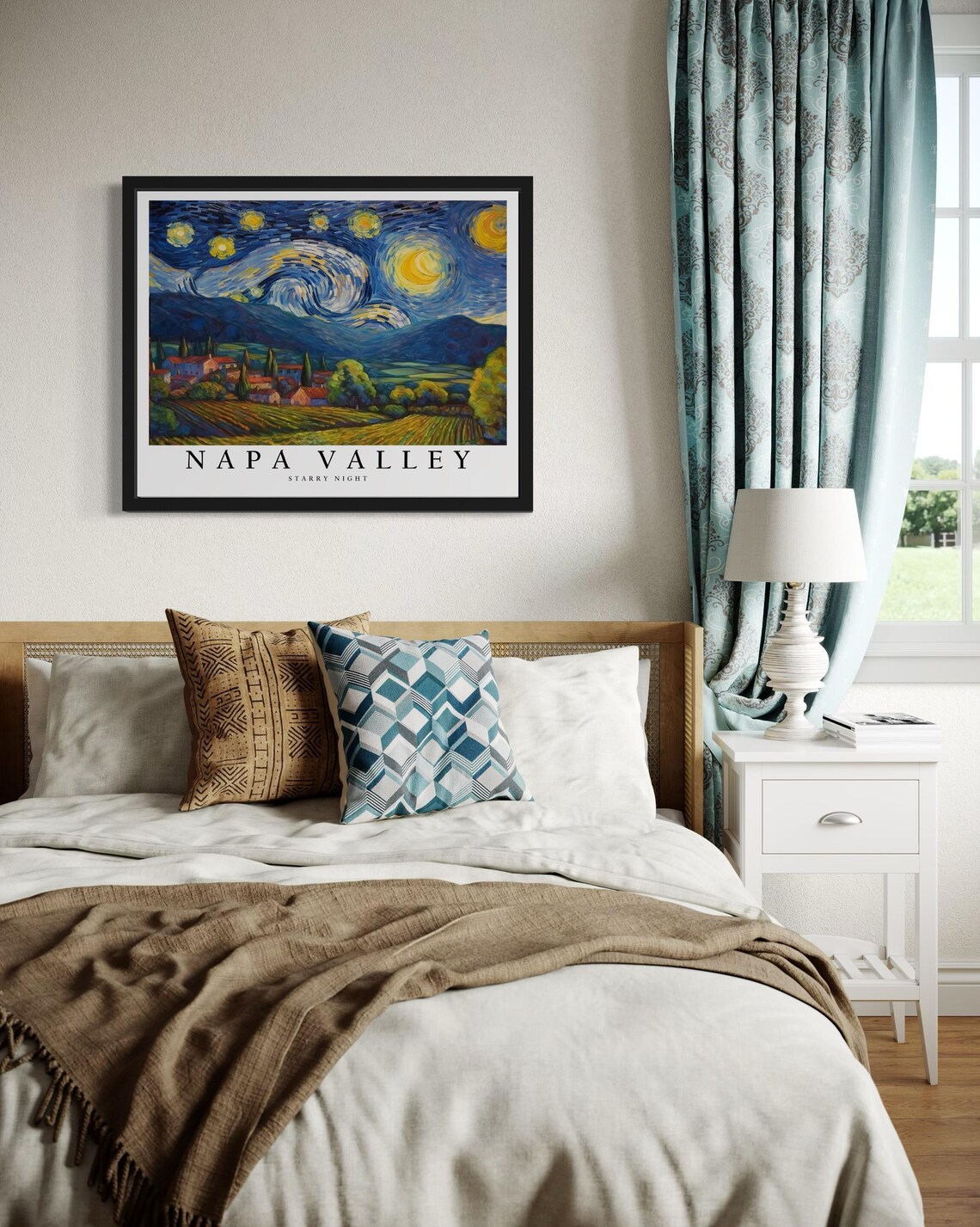 Napa Valley California Starry Night Vineyard Hills Art Poster - Image 2